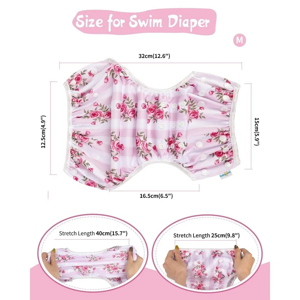 Babygoal Baby Girl Reusable Swim Diapers 3 Pack Floral Adjustable Choose Size